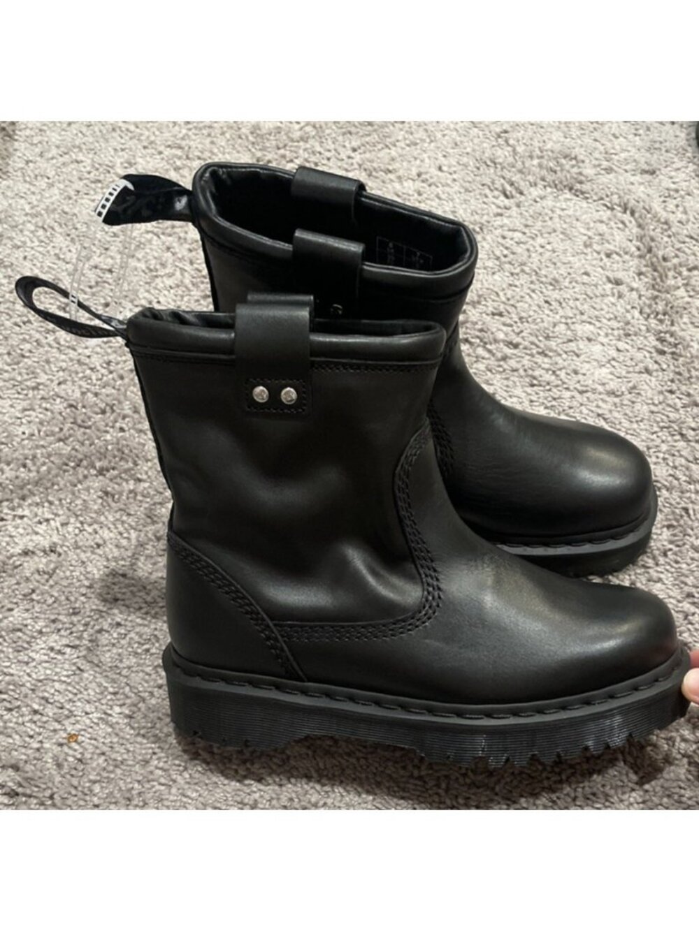Dr. Martens Anistone Lo Black Leather Biker Boots Men 7 - Women 8 New Docs Boot
